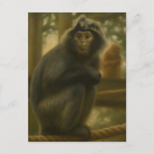 瞑想するサル - 静かな野生動物アート ポストカード (正面)