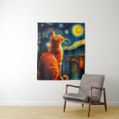 瞑想するジンジャーの猫|星空の夜 タペストリー (インサイチュ)