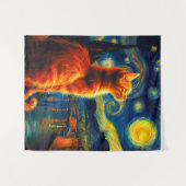 瞑想するジンジャーの猫|星空の夜 タペストリー (正面(横))