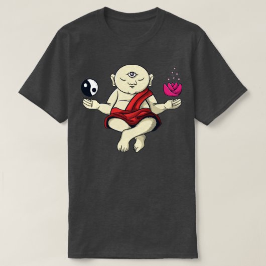 瞑想する仏教僧侶 ゼン・ブッダ・オム Tシャツ (デザイン正面)