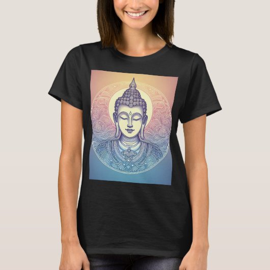 瞑想する仏陀の曼荼羅アートTシャツ - ゼンな精神 Tシャツ (正面)