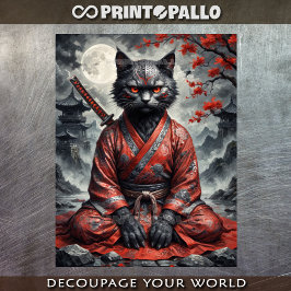 瞑想する刀を持つ侍吸血猫 薄葉紙