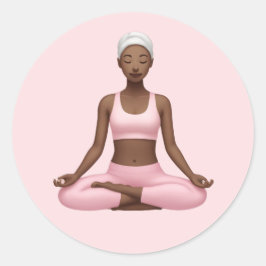 瞑想する女性の絵文字 - 平和なヨガのポーズアート ラウンドシール