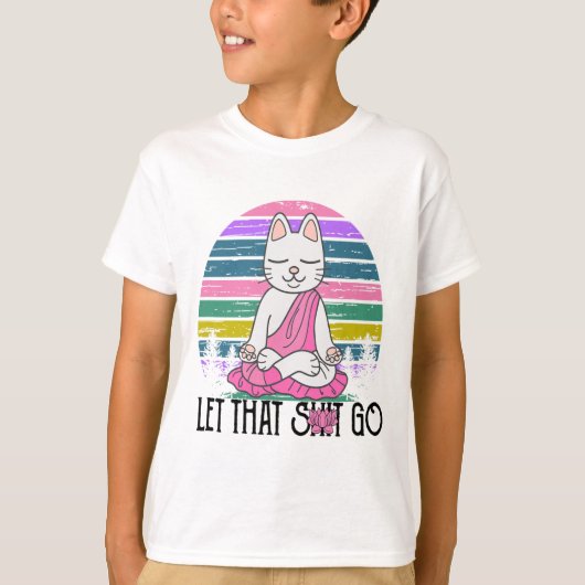瞑想する子猫があきらめたと言う面白い猫のTシャツ Tシャツ (正面)