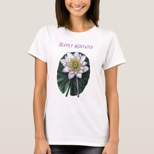 瞑想に耽る面白い蓮の花 Tシャツ (正面)