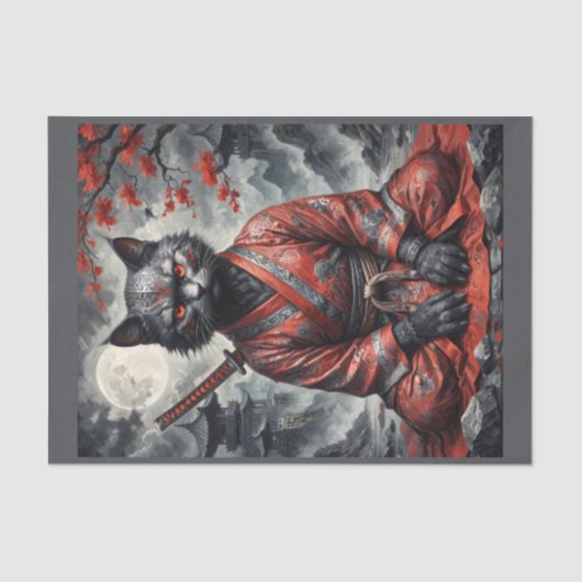 瞑想のカタナとサムライヴァンパイア猫 薄葉紙 (正面)