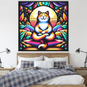 瞑想のステンドグラスカラフル効果猫 キャンバスプリント (インサイチュ (寝室))