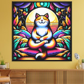 瞑想のステンドグラスカラフル効果猫 キャンバスプリント (インサイチュ (リビング))