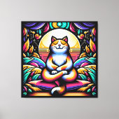 瞑想のステンドグラスカラフル効果猫 キャンバスプリント (正面)