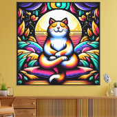 瞑想のステンドグラスカラフル効果猫 キャンバスプリント (インサイチュ (リビング))