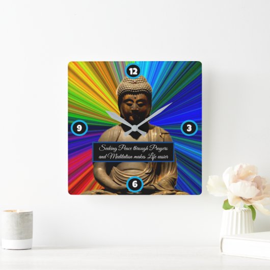 瞑想の中の仏 スクエア壁時計 (ホーム)