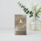 瞑想アイコン |金属製金ゴールドマンダラパターン 名刺 (スタンド正面)