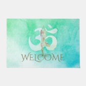 瞑想インストラクターヨガポーズオムシンボルウェルカム ドアマット (正面)