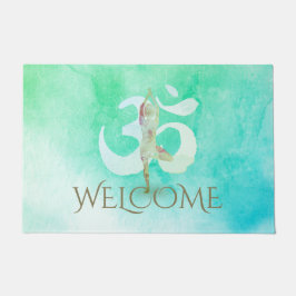 瞑想インストラクターヨガポーズオムシンボルウェルカム ドアマット