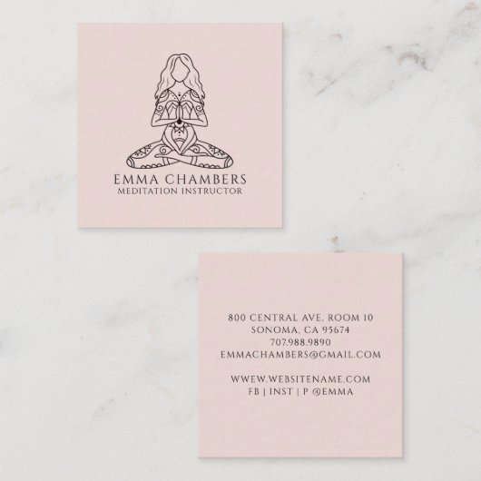 瞑想インストラクターロータスポーズピンク スクエア名刺 (正面/裏面)