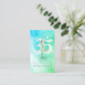 瞑想インストラクター水色ヨガポーズオムサイン 名刺 (スタンド正面)
