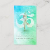 瞑想インストラクター水色ヨガポーズオムサイン 名刺 (正面)