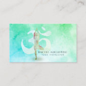 瞑想インストラクター水色ヨガポーズオムサイン 名刺 (正面)