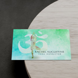 瞑想インストラクター水色ヨガポーズオムサイン 名刺