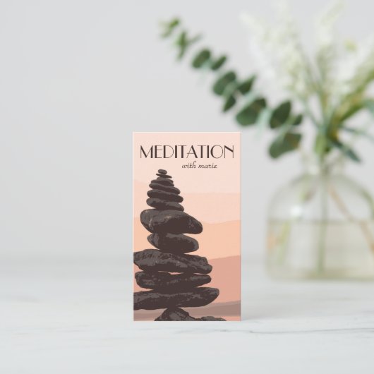 瞑想ガイドピーチ霊気ストーンケアンスタック 名刺 (スタンド正面)