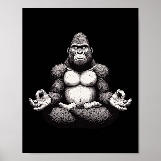 瞑想ゴリラヨガポーズリラックス動物 ポスター (正面)