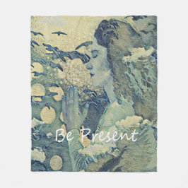 瞑想スピリチュアル祈りの言葉ウーマンブルースリープ フリースブランケット