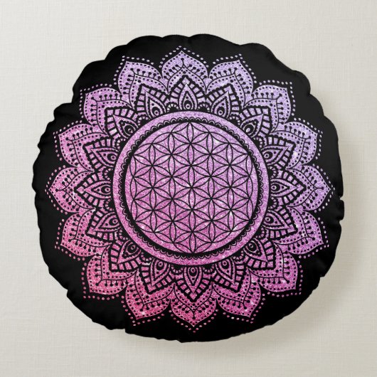 瞑想ピローグリッターピンクパープル ラウンドクッション (正面)