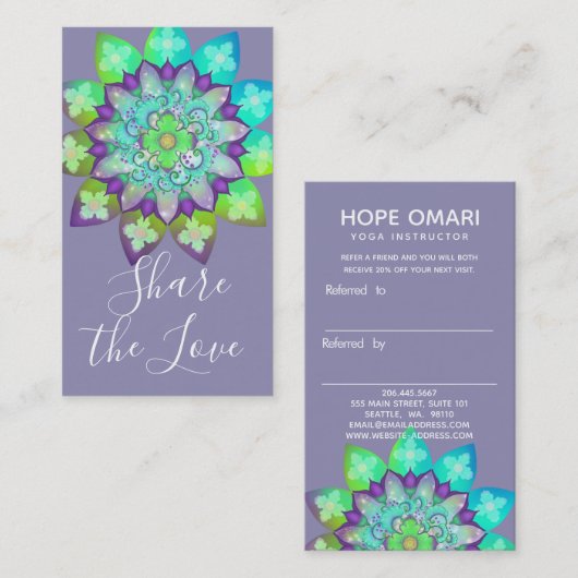 瞑想フラワーマンダラ紫の紹介 名刺 (正面/裏面)