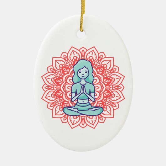 瞑想ヨガの少女 セラミックオーナメント (正面)