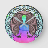 瞑想ヨガサークルオーラ放射ロゴ ラウンド壁時計 (正面)