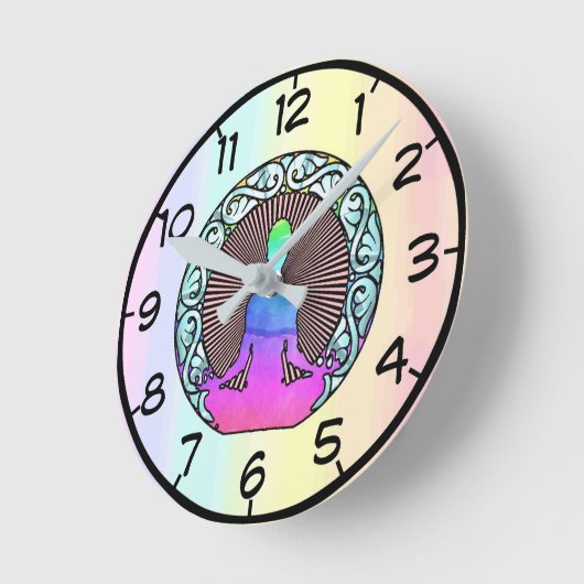 瞑想ヨガサークルオーラ放射ロゴ ラウンド壁時計 (傾斜)