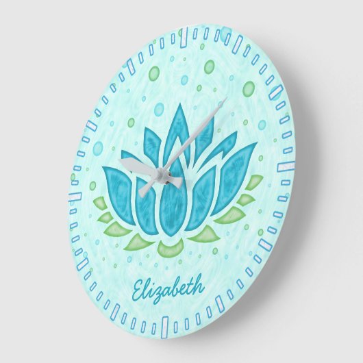 瞑想ヨガ宇宙ブルーロータスフラワーゼン |名前 ラージ壁時計 (傾斜)