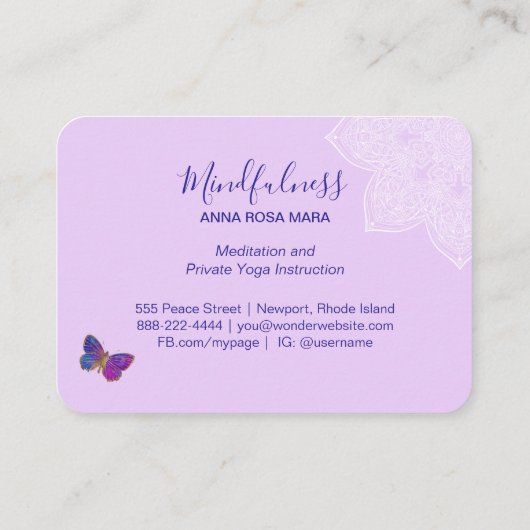 *～*瞑想ヨガ霊気蝶曼荼羅 名刺 (裏面)