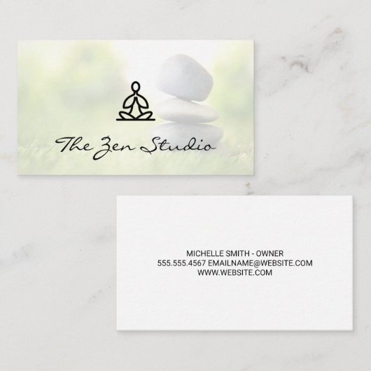 瞑想ロゴ | 草の中に積み上げた石 予約カード (正面/裏面)