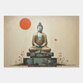 瞑想中の3仏の水色 ラッピングペーパーシート (正面3)