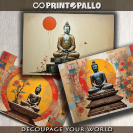 瞑想中の3仏の水色 ラッピングペーパーシート