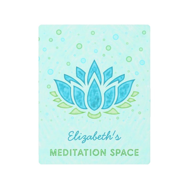 瞑想宇宙ブルーロータスフラワー禅|名前 メタルプリント (正面)