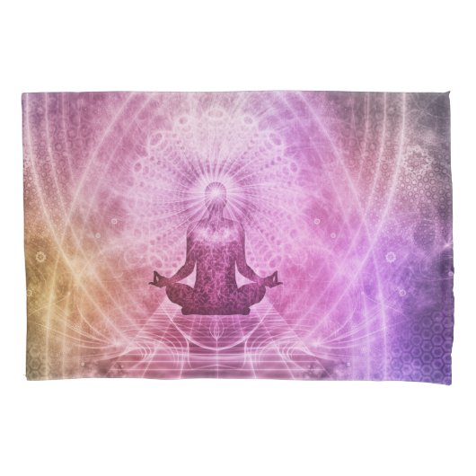 瞑想抽象芸術アートピンクバイオレットパープル金ゴールドFl 枕カバー (正面)