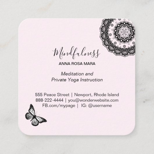 *~*瞑想曼荼羅霊気用ヨガ蝶 スクエア名刺 (裏面)