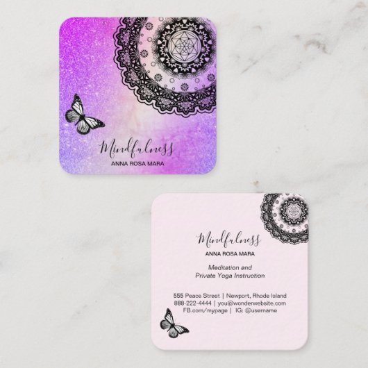 *~*瞑想曼荼羅霊気用ヨガ蝶 スクエア名刺 (正面/裏面)