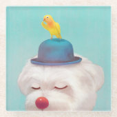 瞑想的なピエロ犬の肖像 ガラスコースター (正面)