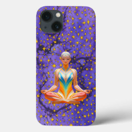 瞑想的な女性とスターユニークパターンデザイン iPhone 13ケース