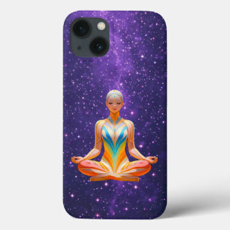 瞑想的な女性 – 神秘的な銀河系 iPhone 13ケース