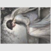 瞑想的な花の天使の石のベンチ ビンテージ デコパージュ 薄葉紙 (正面)