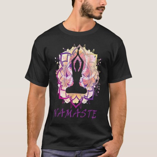瞑想 ロータスシート ロータスフラワー ナマステ 幾何学 Tシャツ (正面)