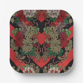 瞬間を高める：赤い日本のヴィンテージフローラ ペーパープレート (正面)