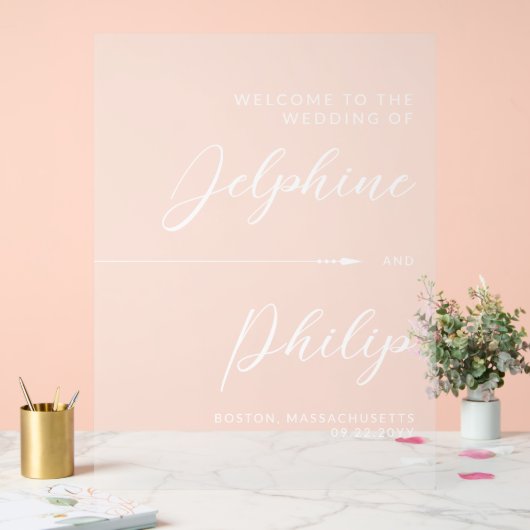 矢お洒落印と白のスクリプ結婚トの歓迎 アクリルサイン (ウェディング)