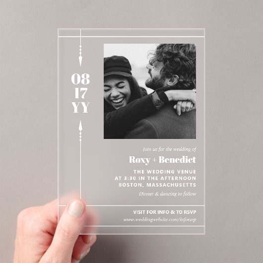 矢お洒落印はっきりした付き写真インフォーマル結婚ズ アクリル招待状 (インサイチュ (ポータブル))