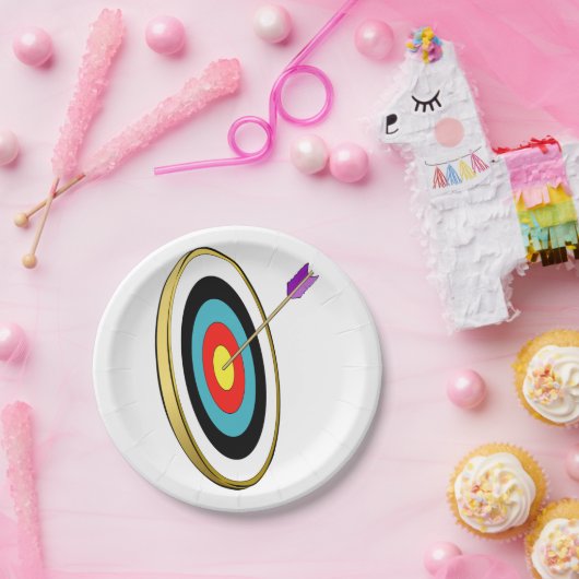 矢が中心に当たるブルズアイ・アーチェリー・ターゲット ペーパープレート (パーティー)