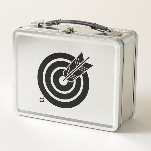 矢が丸い的の弁当箱に当たった メタルランチボックス (正面)